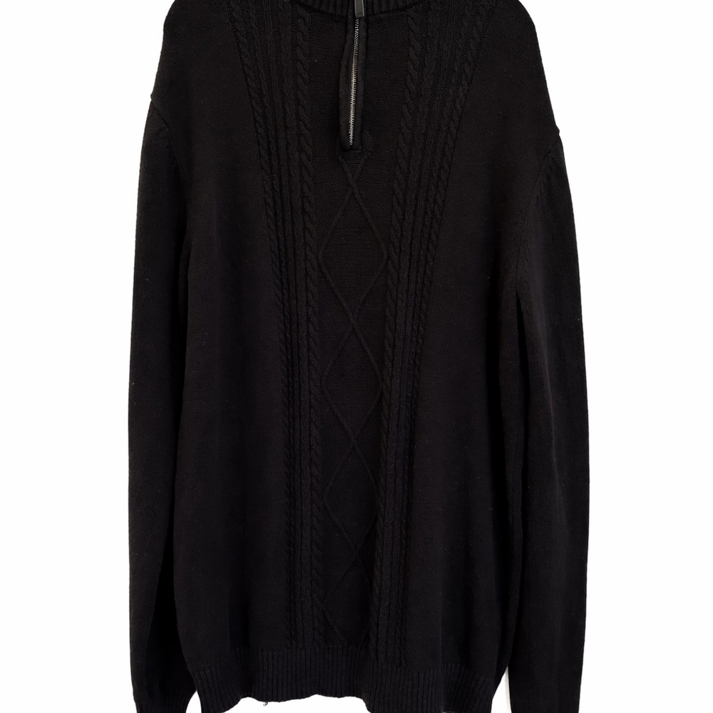 Liberty Blues Men’s Black Quarter Zip Cable Knit Sweater 2XLT